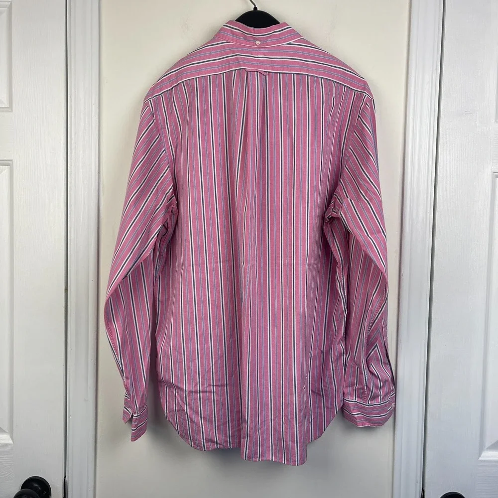 Polo Ralph Lauren Mens XL 100% Cotton Long Sleeve Button‎ Down Pony Pink Striped